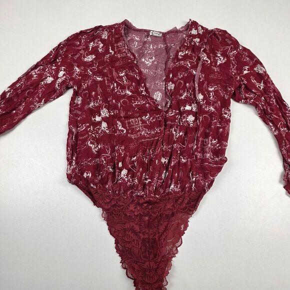 NWOT Free People Everything's Rosy Bodysuit RARE Rodeo Red Western Print Size XL - Picture 4 of 16